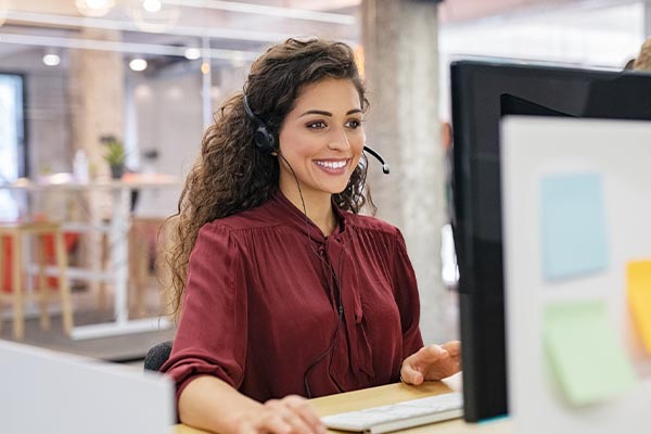 Female call center agent on a call