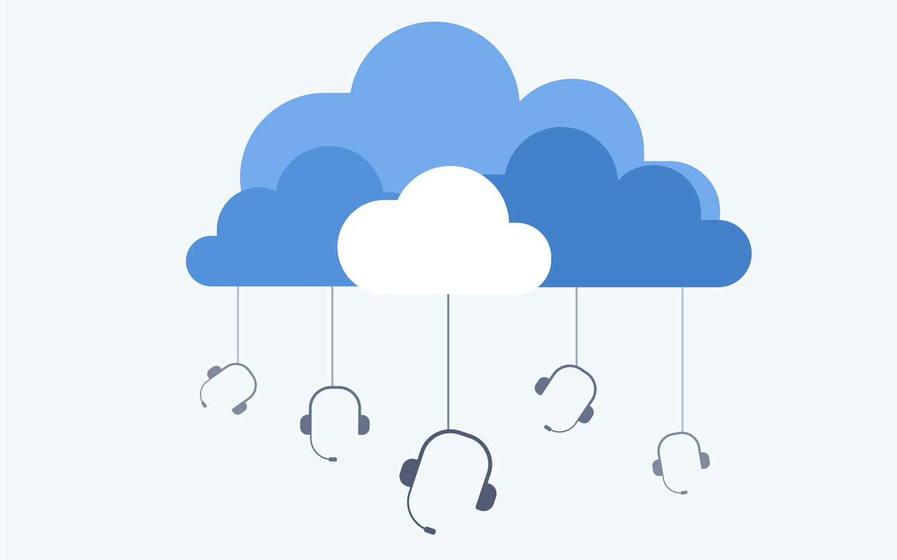 cloud based phone systems - headset hanging from blue cloud